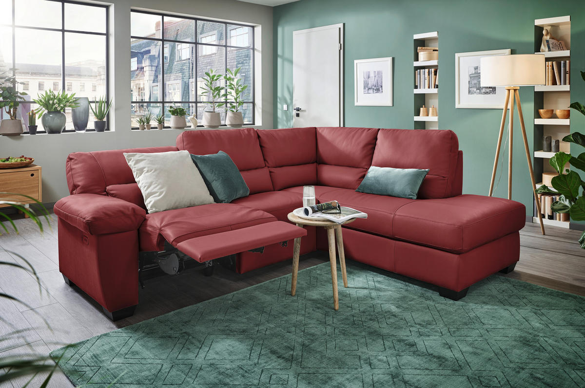 ECKSOFA Rot Kombination Echtleder/Lederlook  - Rot, KONVENTIONELL, Leder/Kunststoff (248/201cm) - Livetastic