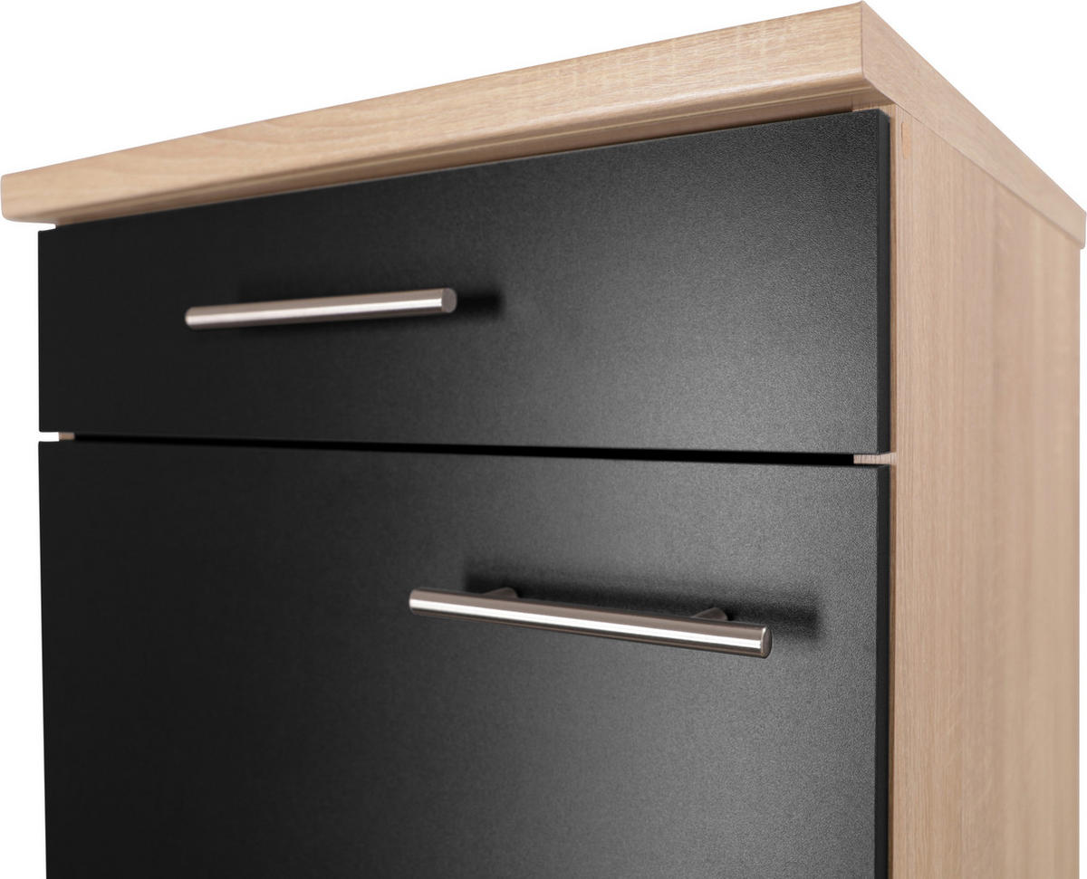KÜCHENUNTERSCHRANK 50/84,8/60 cm  in Schwarz, Eichefarben  - Eichefarben/Silberfarben, Basics, Holzwerkstoff/Metall (50/84,8/60cm) - Respekta
