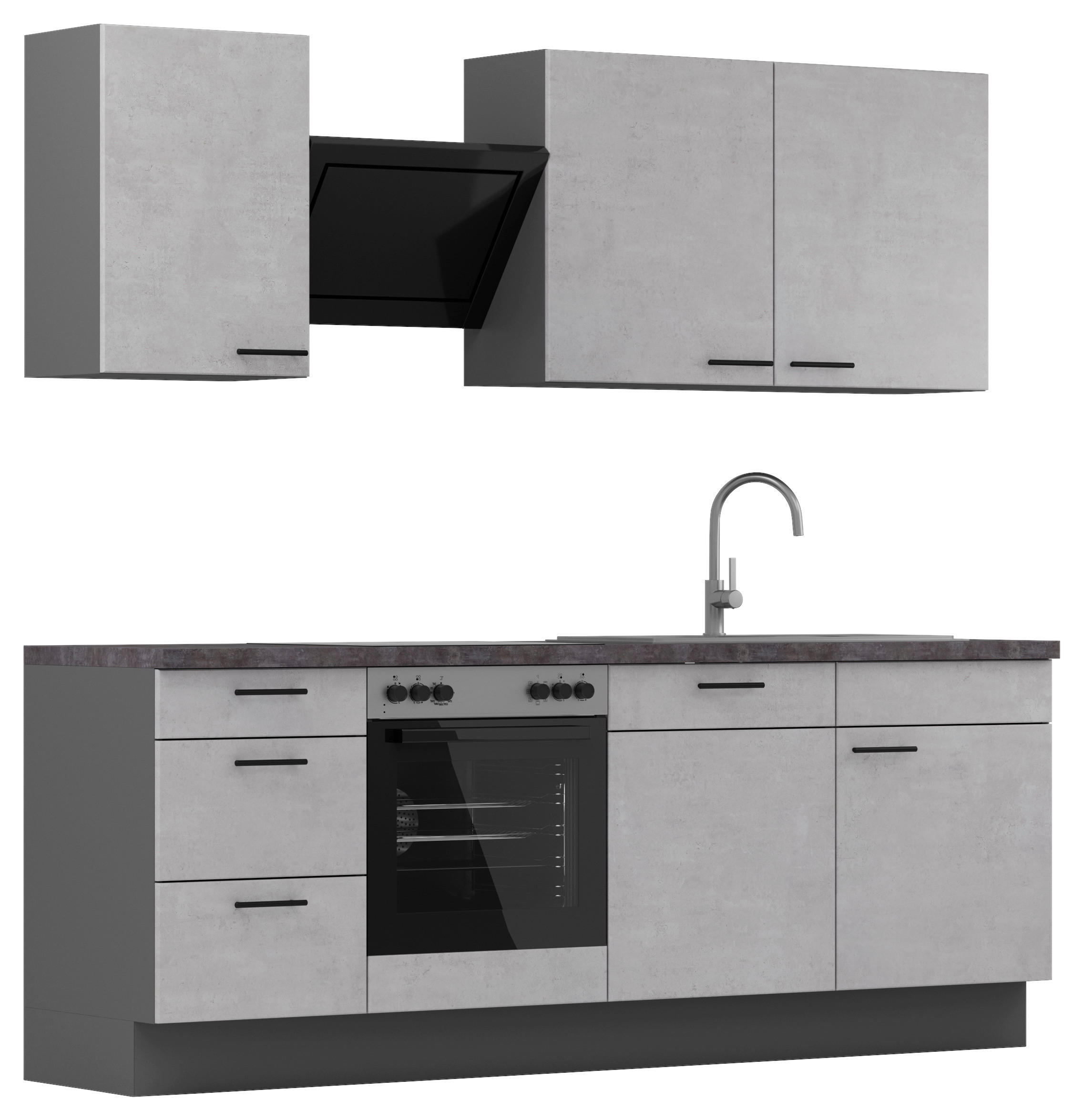 KÜCHENBLOCK 230 cm   in Graphitfarben, Hellgrau  - Dunkelgrau/Hellgrau, MODERN, Holzwerkstoff/Metall (230cm) - Xora