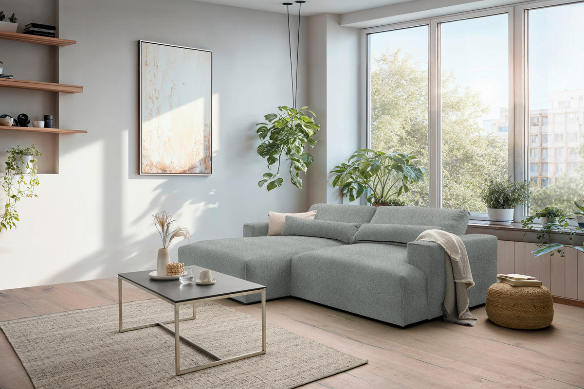 ECKSOFA Chenille Grau  - Schwarz/Grau, Design, Kunststoff/Textil (187/268cm) - Stylife