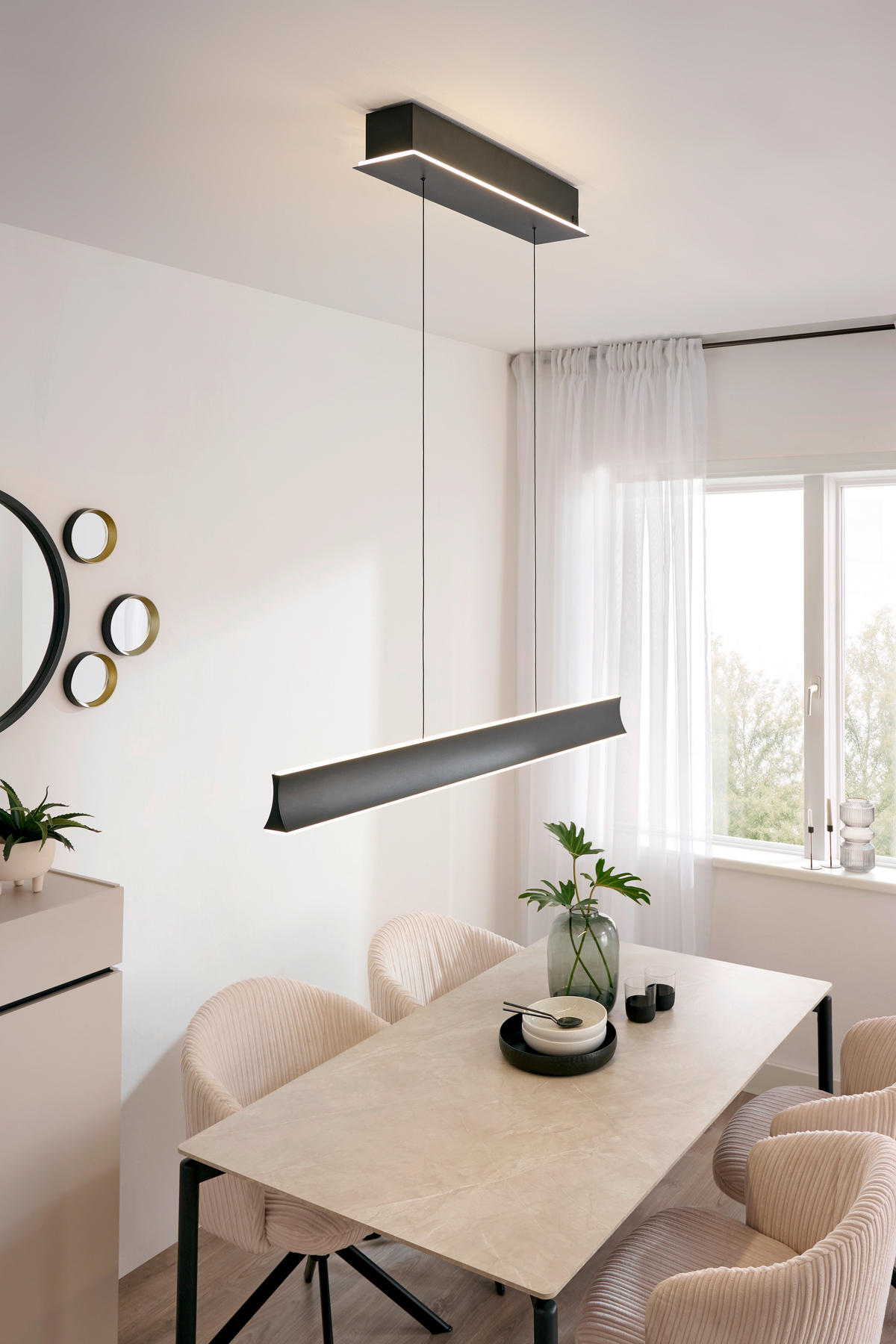 LED FÜGGŐLÁMPA 115,8/14/200 cm  - fekete/fehér, Design, műanyag/fém (115,8/14/200cm) - Cinque