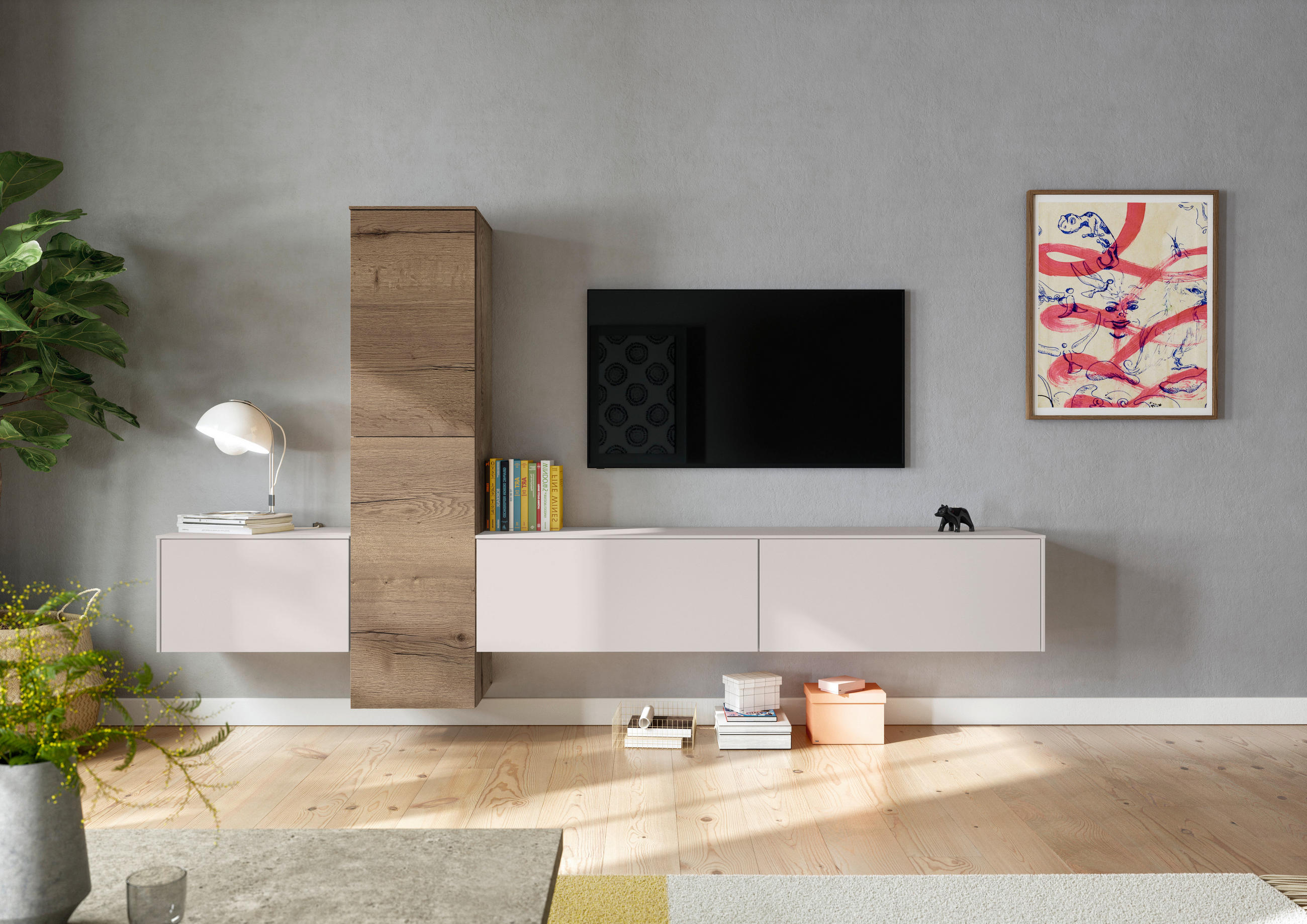 WOHNWAND  in Eichefarben, Hellgrau  282/160/37 cm  - Eichefarben/Hellgrau, Design, Holzwerkstoff (282/160/37cm) - Celina Home