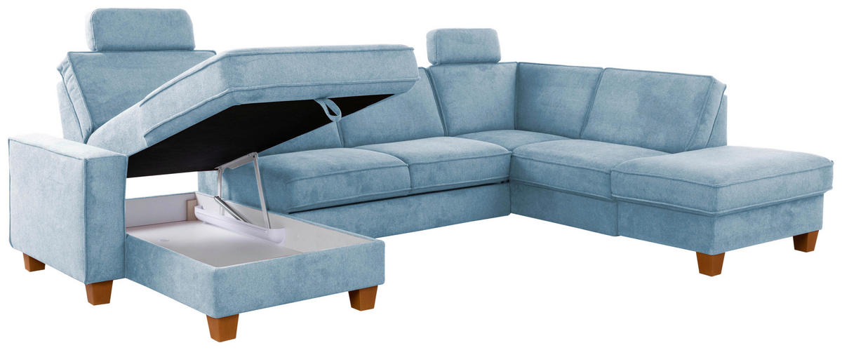 WOHNLANDSCHAFT in Flachgewebe Hellblau  - Eichefarben/Hellblau, Konventionell, Holz/Textil (161/309/213cm) - Sit & More