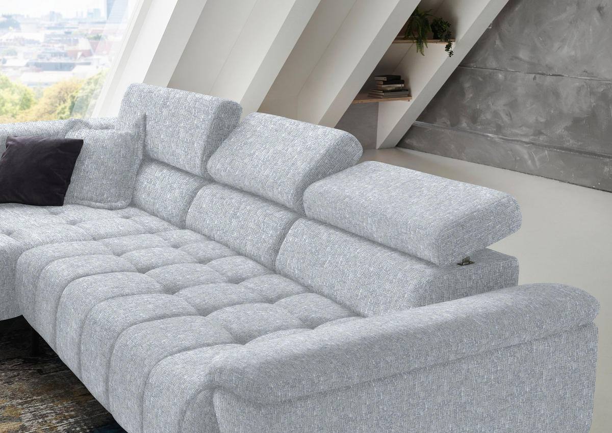 ECKSOFA in Chenille Hellgrau  222/323 cm  - Hellgrau/Schwarz, Design, Textil/Metall (222/323cm) - Beldomo Style