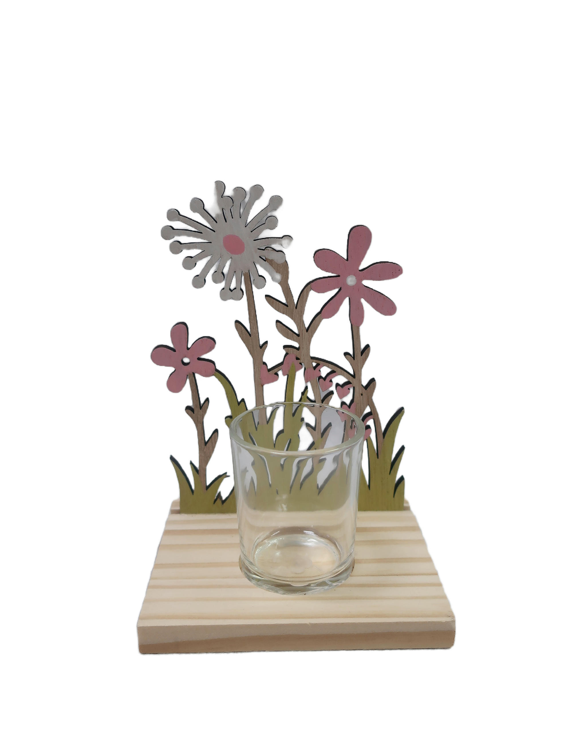 DEKOBLUME - Klar/Pink, LIFESTYLE, Glas/Holz (13,5/17/10cm)