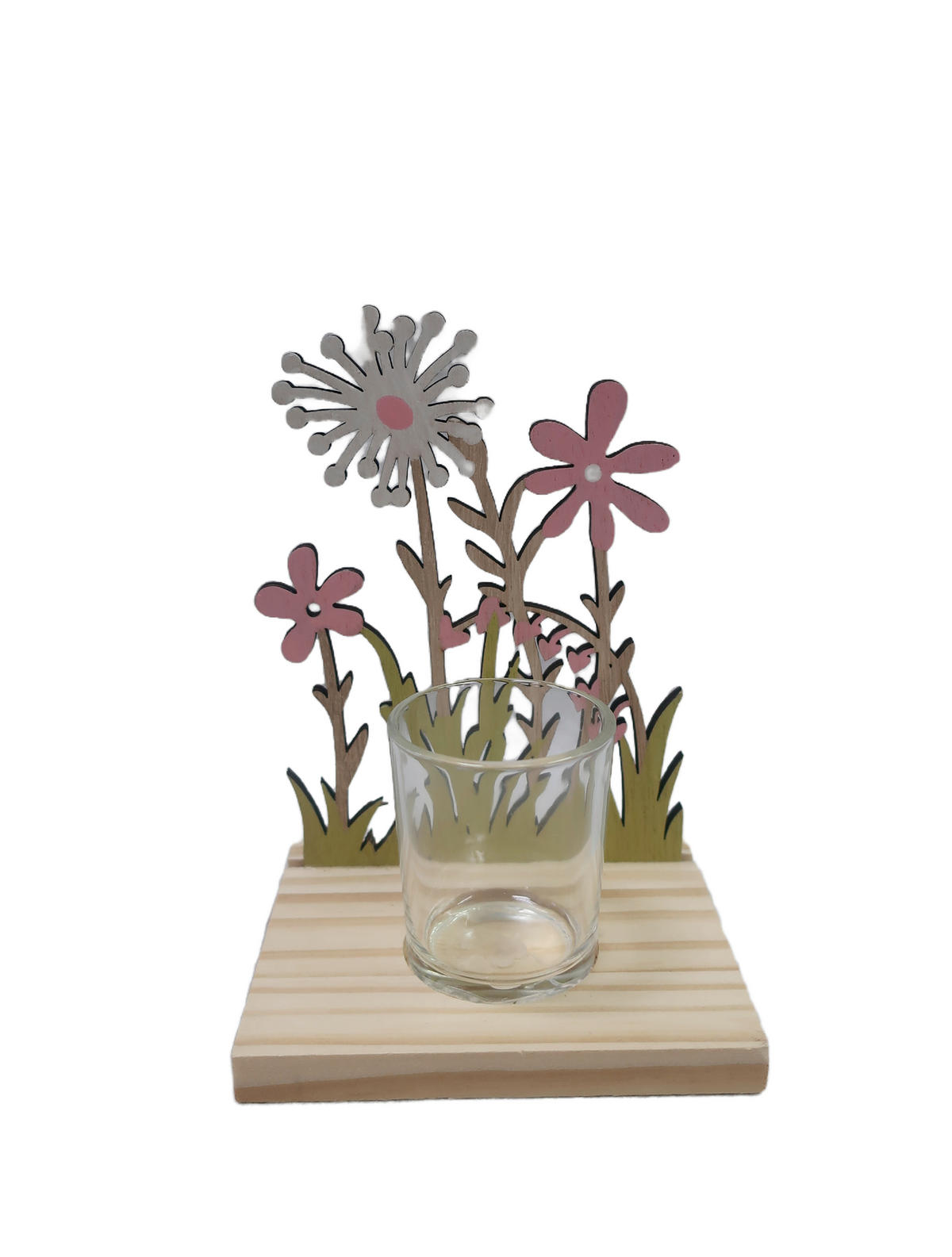 DEKOBLUME - Klar/Pink, LIFESTYLE, Glas/Holz (13,5/17/10cm)