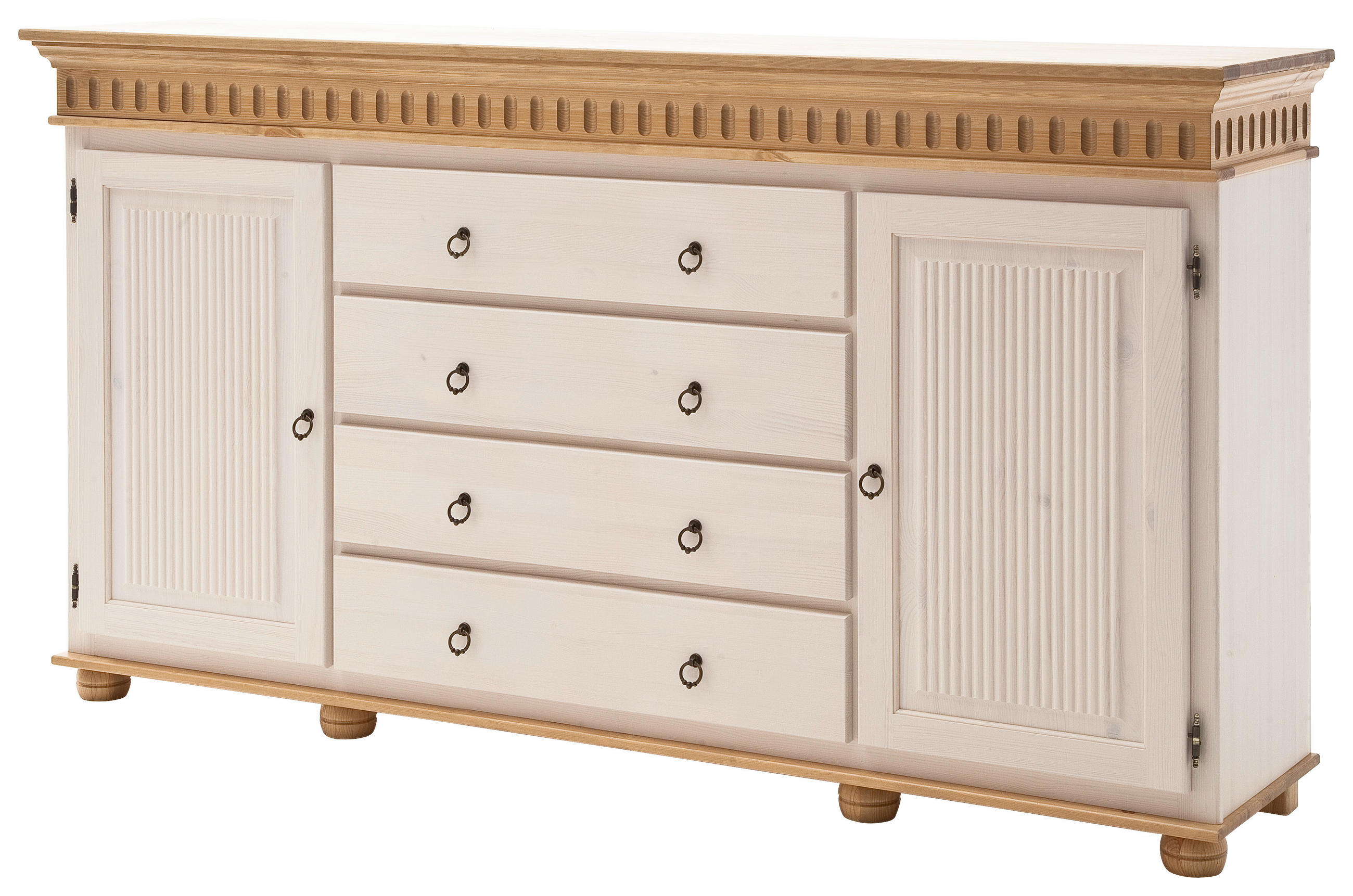 SIDEBOARD Kiefer massiv Weiß, Kieferfarben - Schwarz/Weiß, LIFESTYLE, Holz (180/100/42cm) - Carryhome