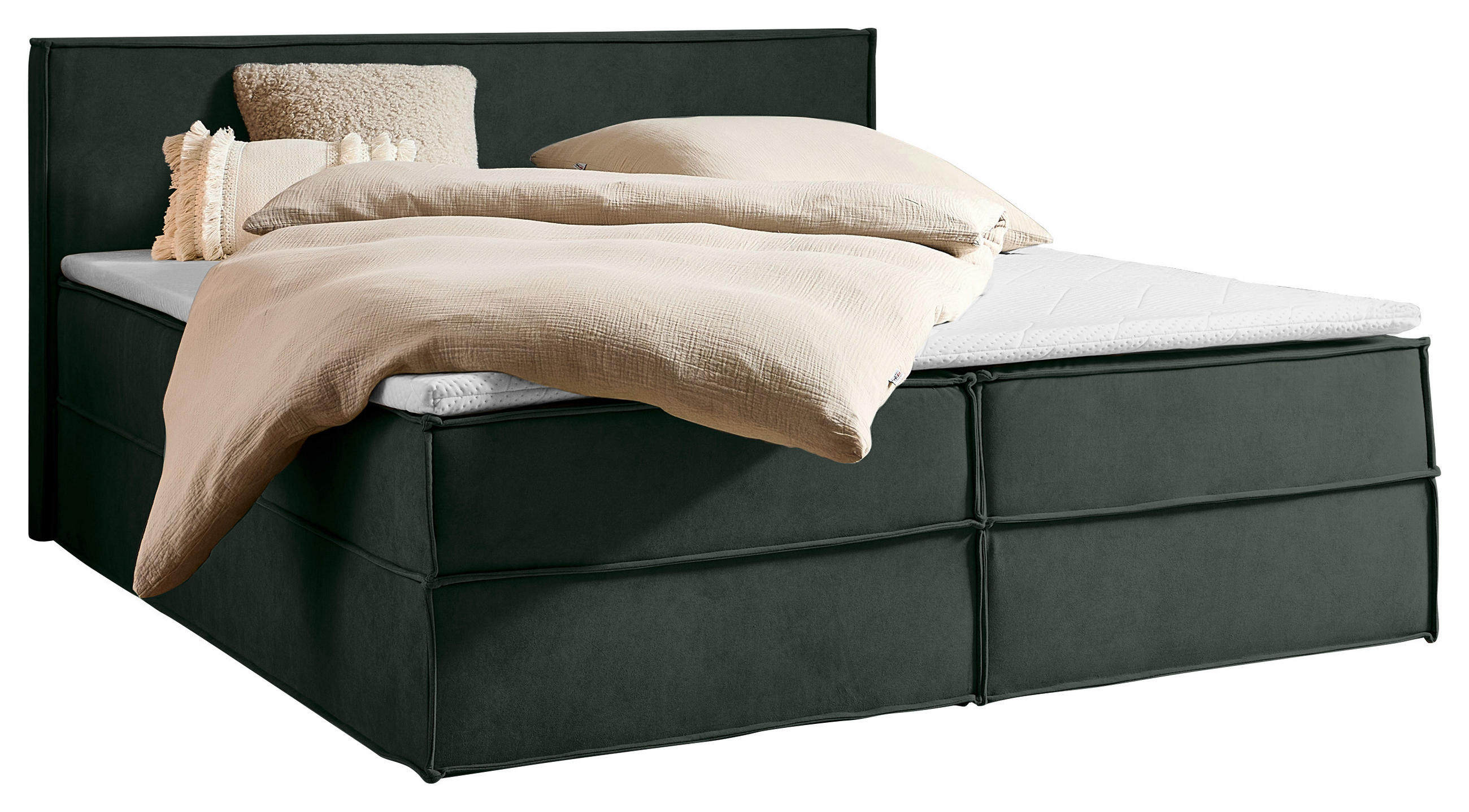 BOXBETT 180/200 cm,  in Waldgrün, Bettkasten, Topper, H3 + H3 = fest  - Waldgrün/Schwarz, Design, Kunststoff/Textil (180/200cm) - Chameo