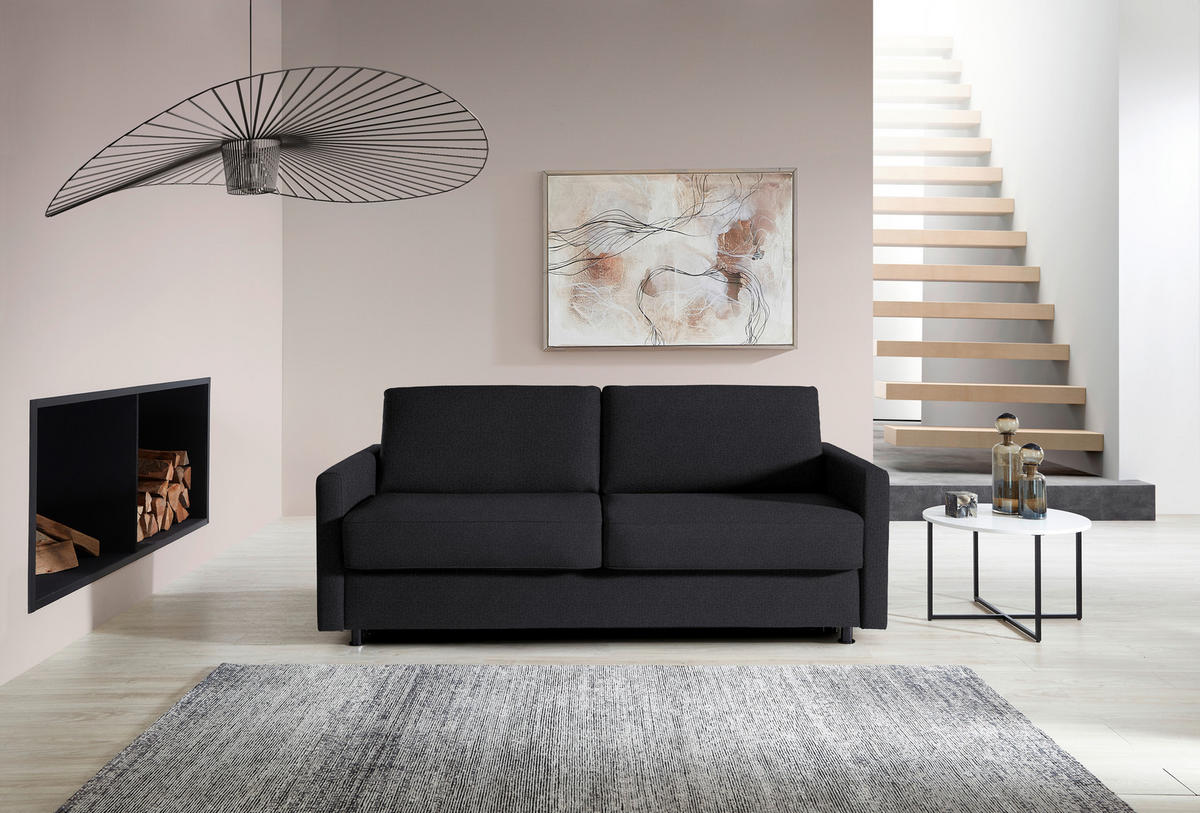 SCHLAFSOFA  in Flachgewebe Anthrazit  - Anthrazit/Schwarz, KONVENTIONELL, Textil/Metall (207/88/101cm) - Bali