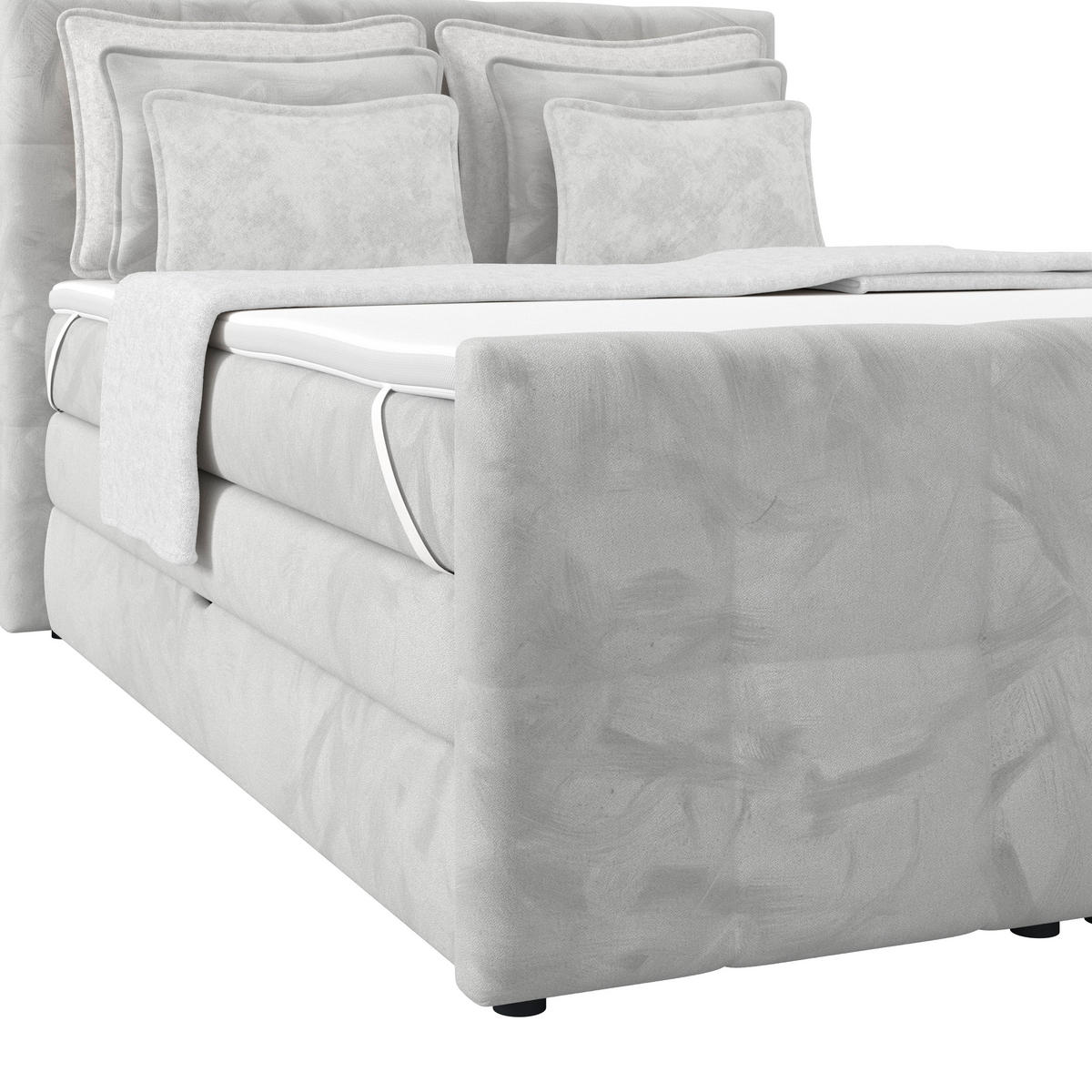 BOXSPRINGBETT 140/200 cm,  in Hellgrau, gepolstertes Kopfteil, Bettkasten, Topper, Matratzen, H4 + H4 = sehr fest  - Hellgrau, KONVENTIONELL, Holz/Holzwerkstoff (140/200cm) - Luca Bessoni