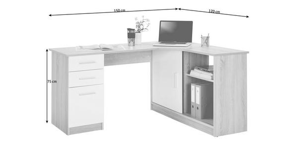 ECKSCHREIBTISCH 150/120/75 cm  in Weiß, Eichefarben  - Eichefarben/Alufarben, KONVENTIONELL, Holzwerkstoff/Kunststoff (150/120/75cm) - Venda