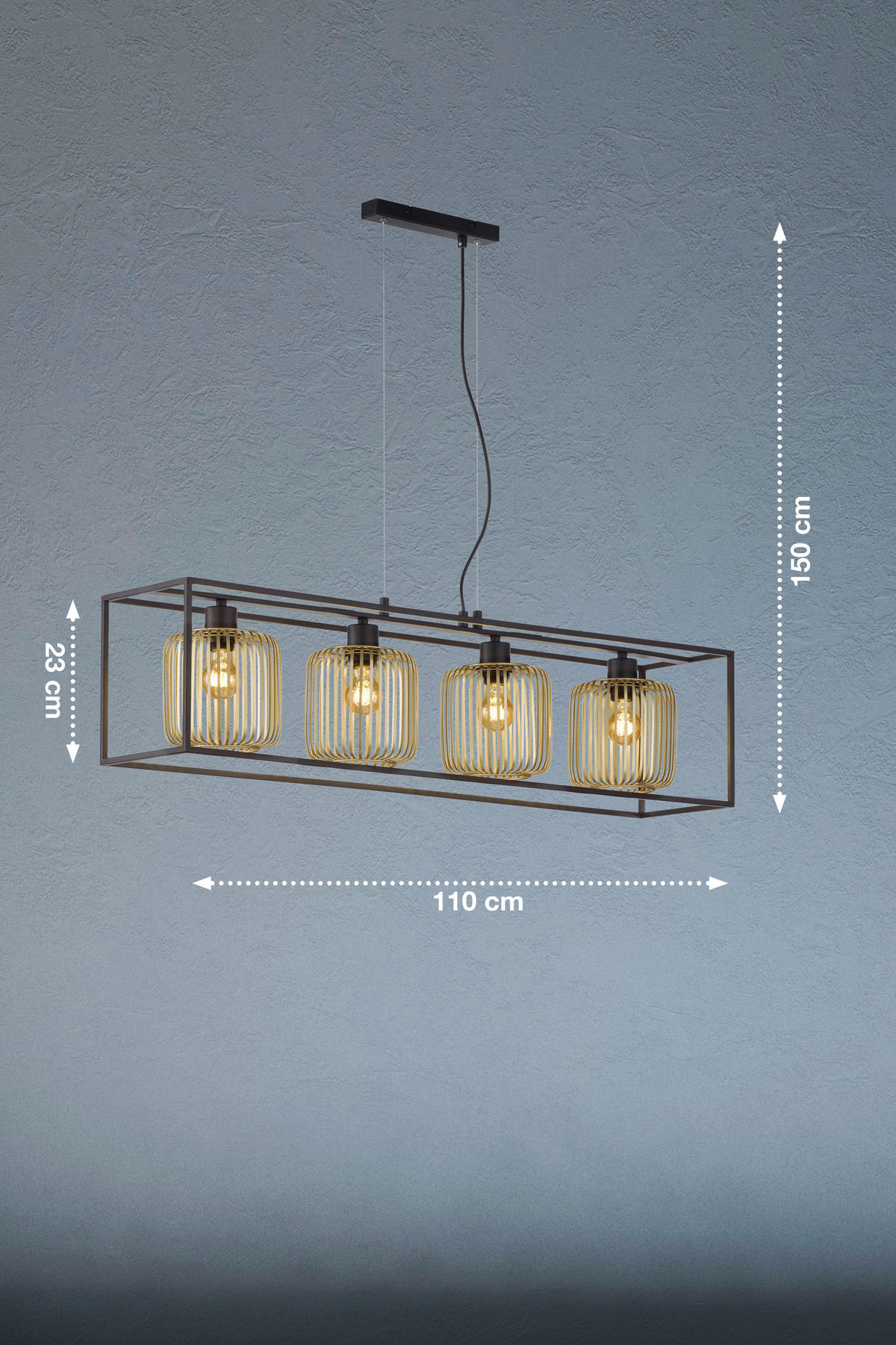 HÄNGLAMPA Caydo 110 cm  - svart/guldfärgad, Klassisk, metall (110cm) - Fischer & Honsel
