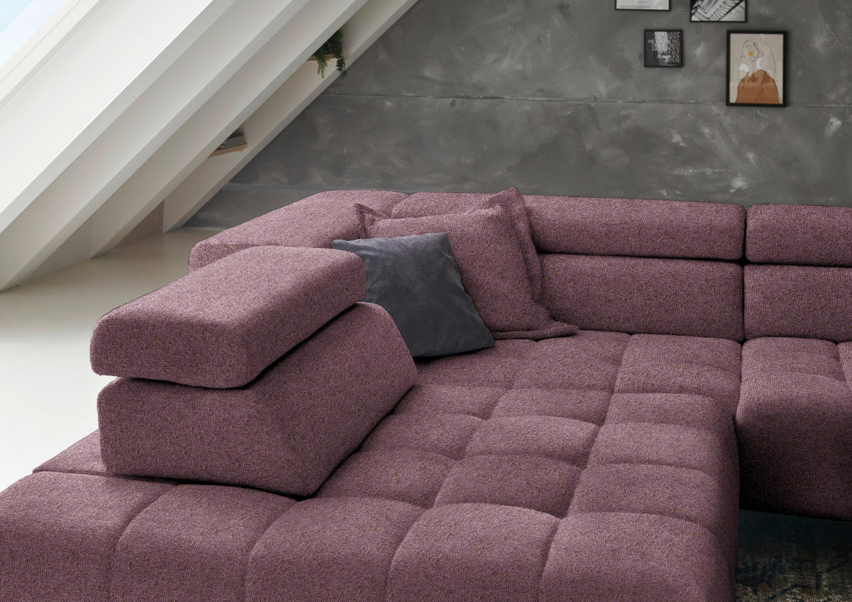 ECKSOFA in Chenille Beere  - Beere/Schwarz, Design, Textil/Metall (222/323cm) - Beldomo Style