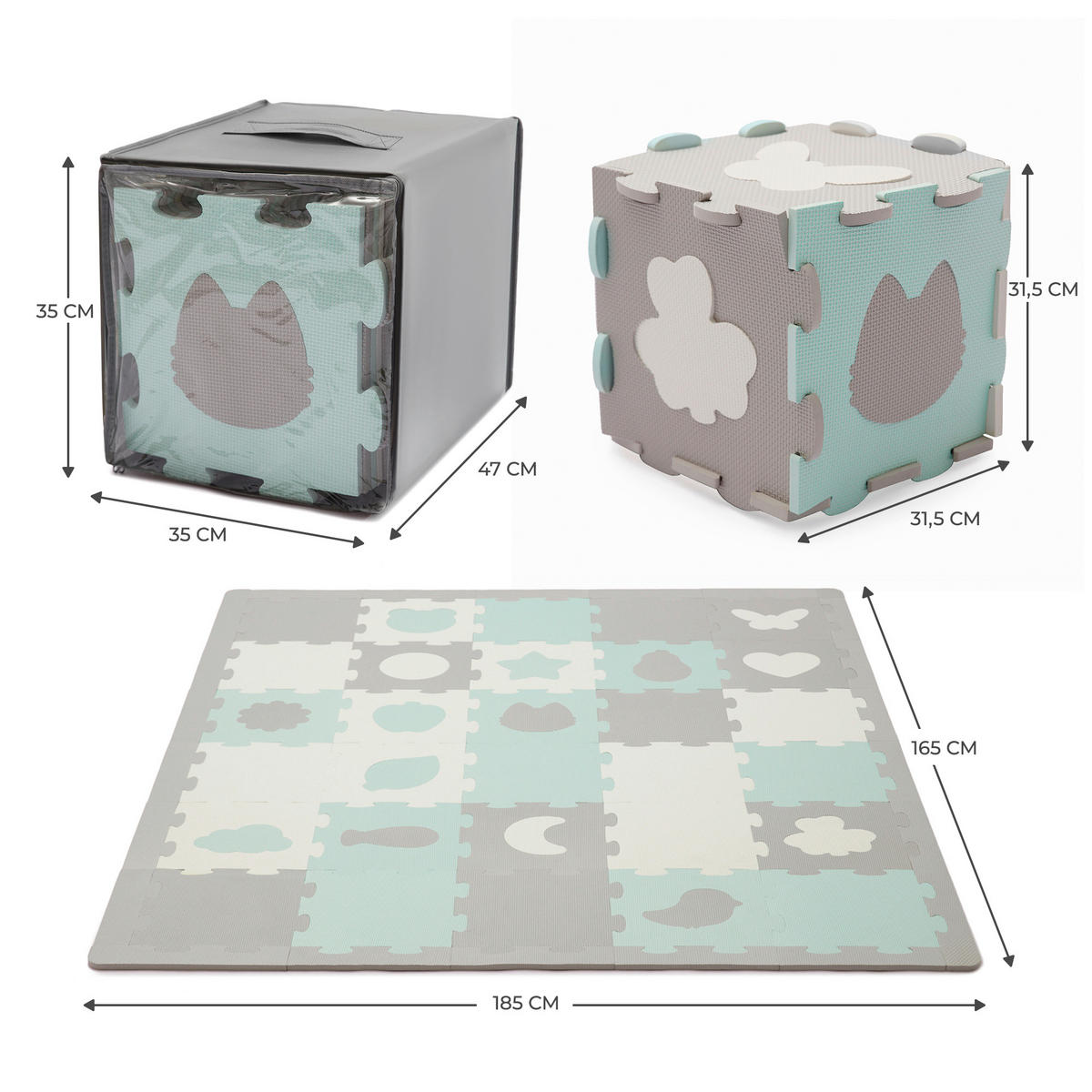PUZZLEMATTE Luno Shapes  - Weiß/Grau, Basics (165/1.2/185cm) - Kinderkraft