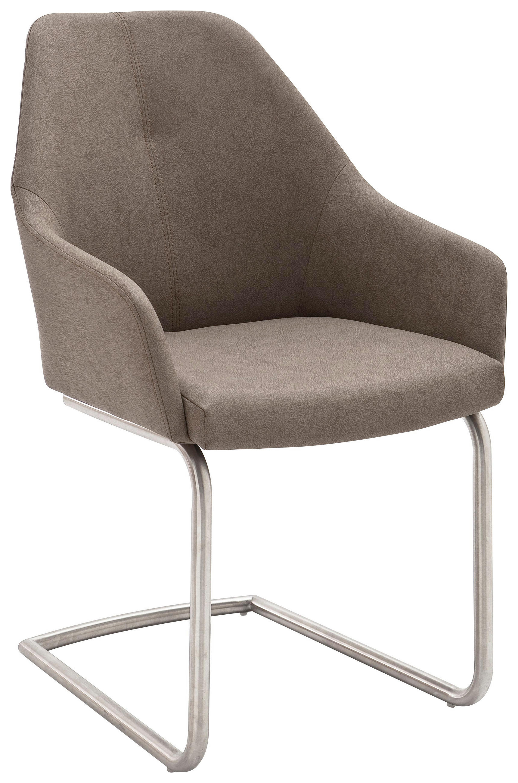 Armlehnstuhl in Taupe, Edelstahlfarben