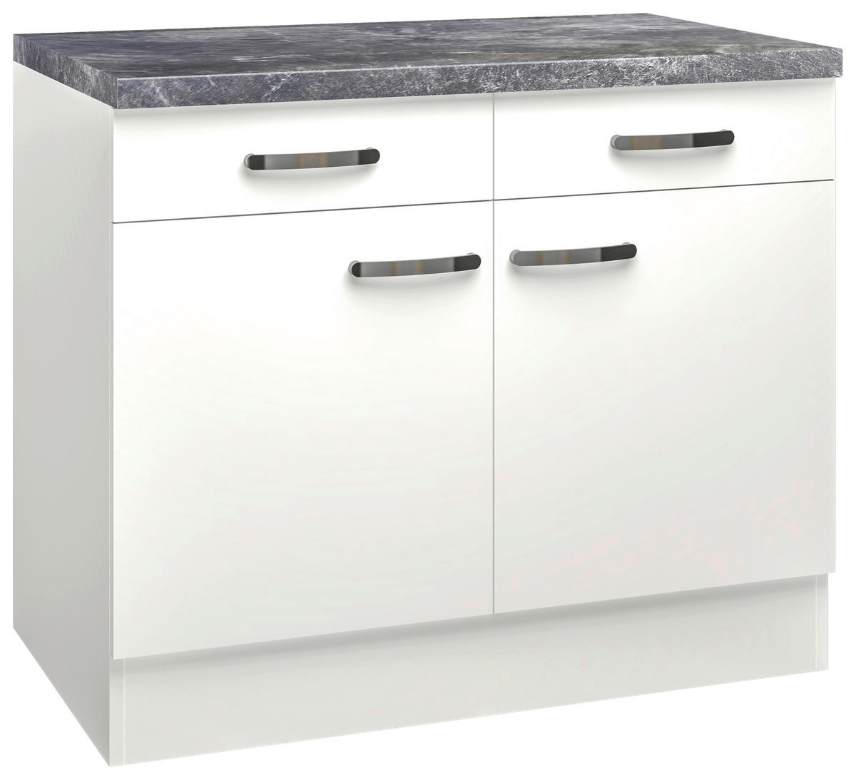 KÜCHENUNTERSCHRANK 100/86/60 cm  in Weiß, Weiß Hochglanz  - Schieferfarben/Edelstahlfarben, MODERN, Holzwerkstoff/Metall (100/86/60cm) - FlexWell