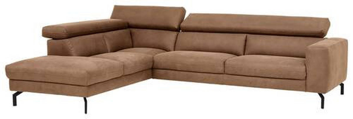 ECKSOFA in Mikrofaser Braun  - Schwarz/Braun, Modern, Textil/Metall (233/305cm) - Trendmanufaktur