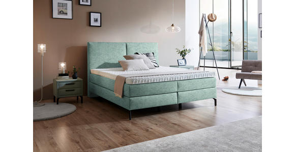 BOXSPRINGBETT 180/200 cm in Petrol - Petrol/Schwarz, KONVENTIONELL, Textil/Metall (180/200cm) - Dieter Knoll