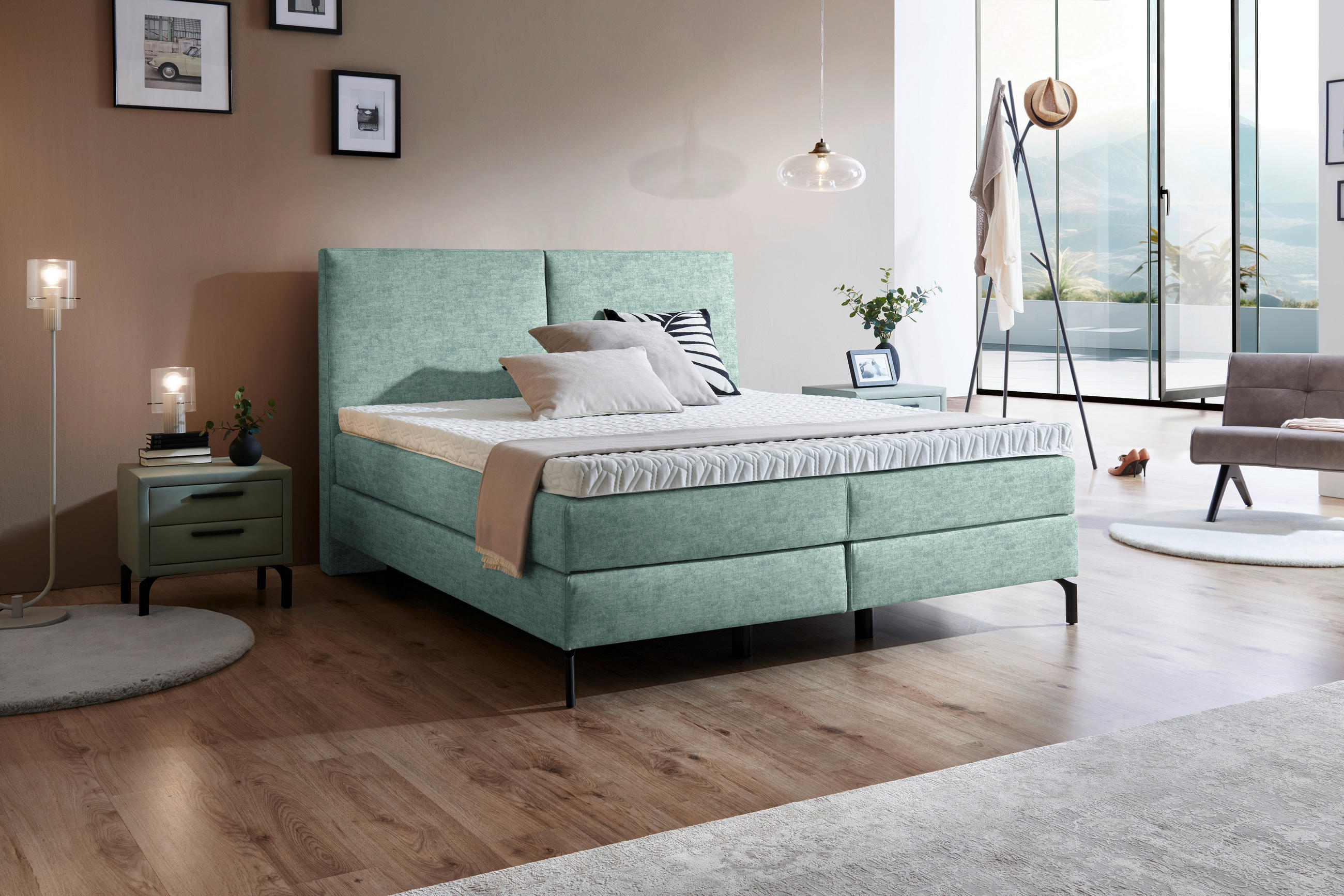 BOXSPRINGBETT 200/200 cm  in Türkis  - Türkis/Schwarz, KONVENTIONELL, Textil/Metall (200/200cm) - Dieter Knoll