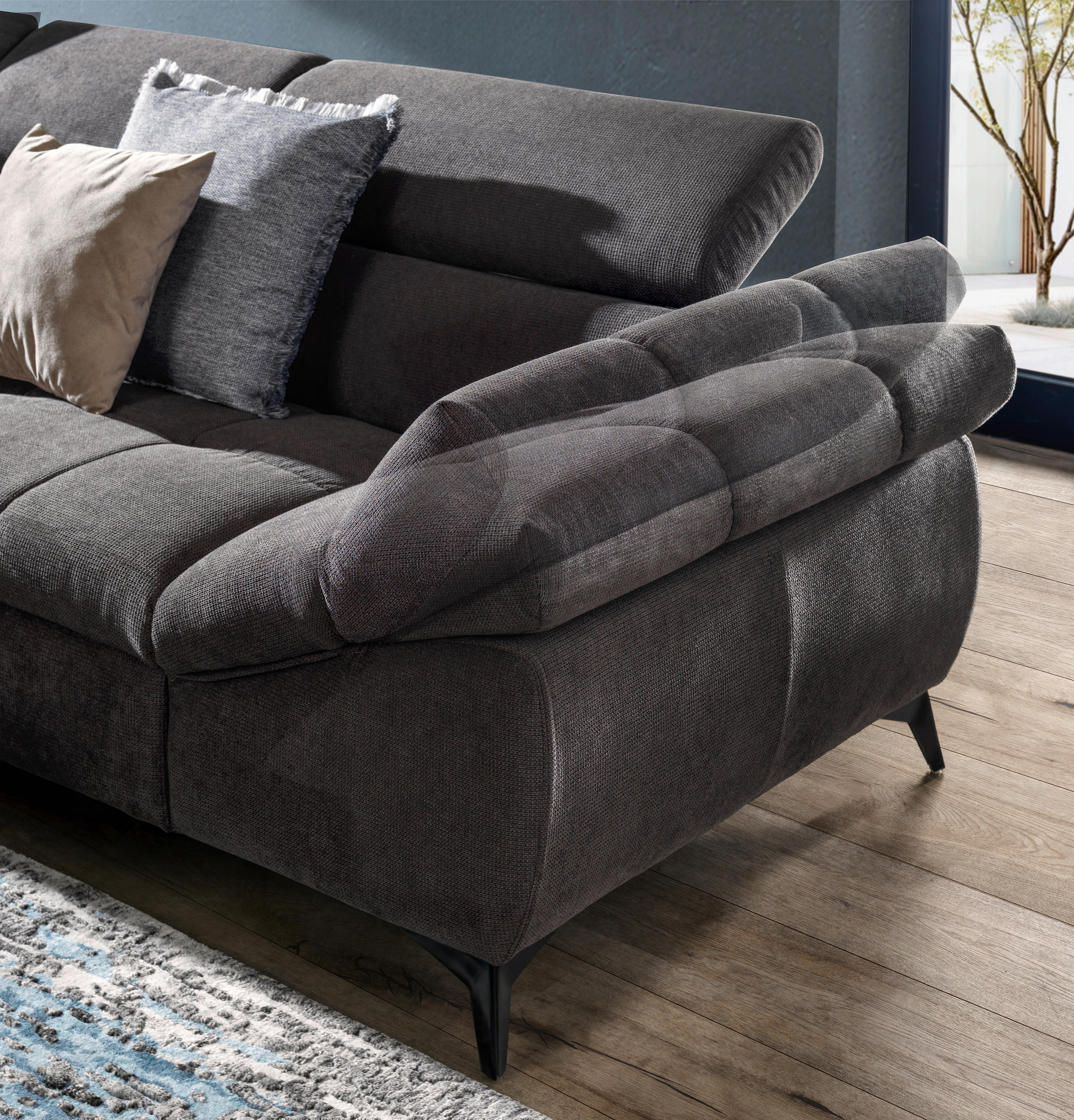 SEDEŽNA GARNITURA, mikrovlakna siva - črna/siva, Design, umetna masa/tekstil (210/279cm) - Stylife