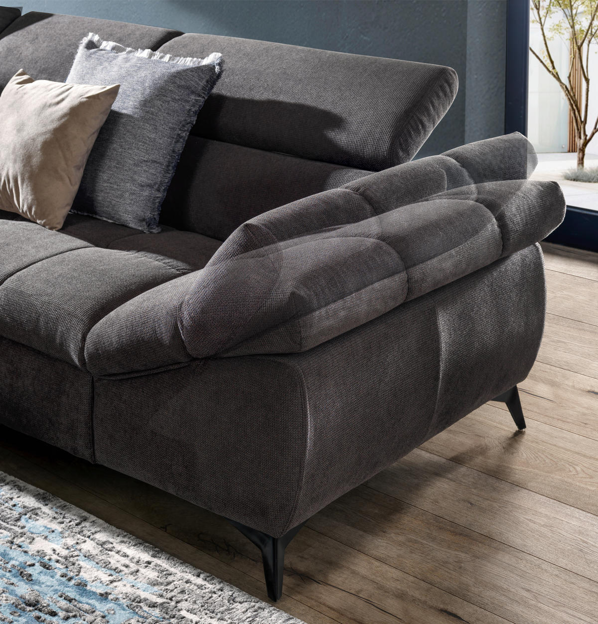 SEDACIA SÚPRAVA, textil, sivá - čierna/sivá, Design, textil/plast (210/75/279cm) - Stylife