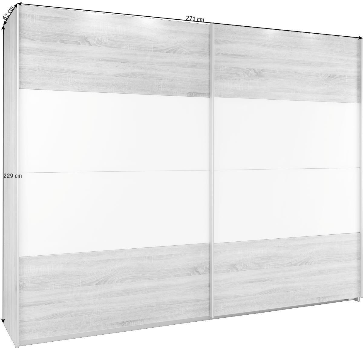SCHWEBETÜRENSCHRANK in Weiss, Sonoma Eiche  - Weiss/Alufarben, Konventionell, Glas/Holzwerkstoff (271/229/62cm) - Xora