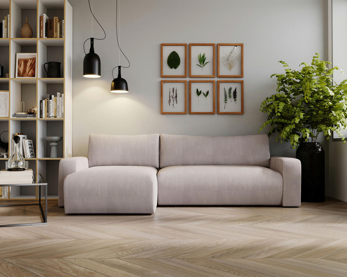 ECKSOFA in Cord Hellgrau  - Hellgrau/Schwarz, Modern, Kunststoff/Textil (150/245cm) - Carryhome