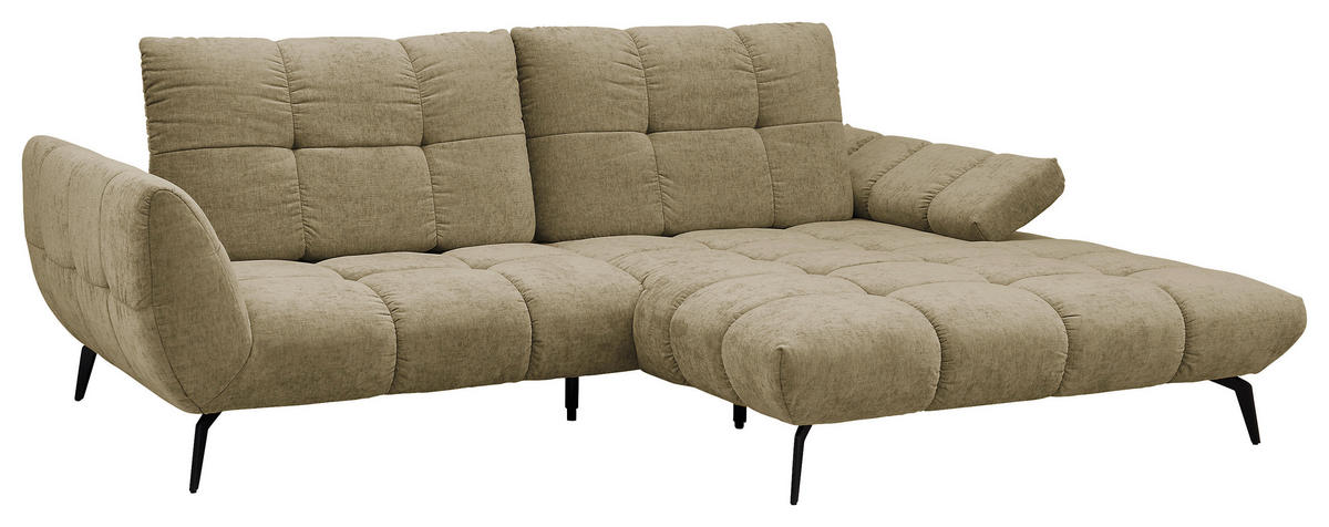 ECKSOFA Olivgrün Flachgewebe Rücken echt, Sitztiefenverstellung  - Schwarz/Olivgrün, KONVENTIONELL, Textil/Metall (273/211cm) - SetOne by Musterring