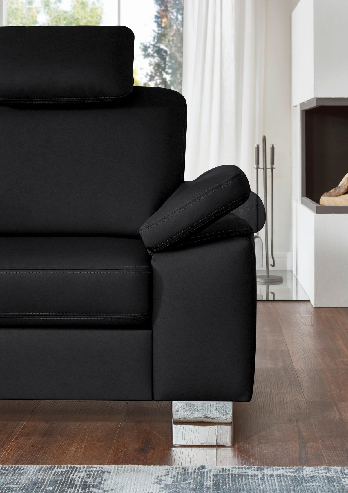 ECKSOFA  in Echtleder Schwarz  235/248 cm  - Alufarben/Schwarz, Design, Leder/Metall (235/248cm) - Beldomo Premium