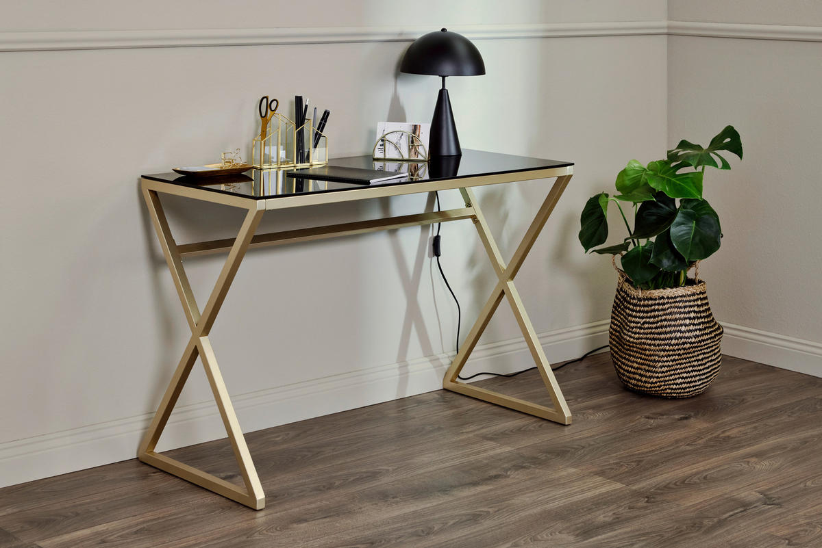 SCHREIBTISCH 110/50/72 cm  in Goldfarben, Schwarz  - Goldfarben/Schwarz, Modern, Glas/Metall (110/50/72cm) - Livetastic