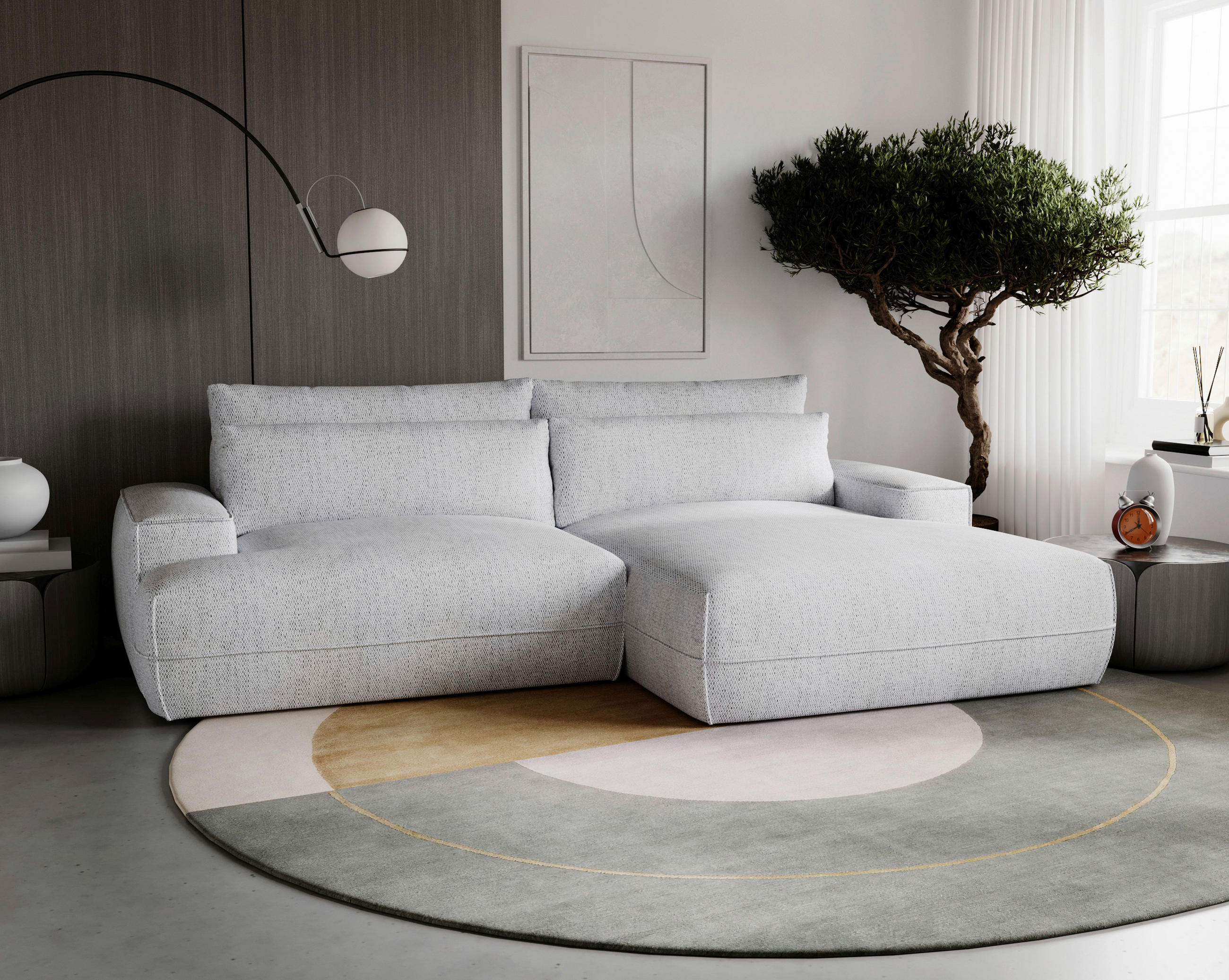 ECKSOFA in Struktur Hellgrau  - Hellgrau/Schwarz, Design, Kunststoff/Textil (272/156cm) - Livetastic