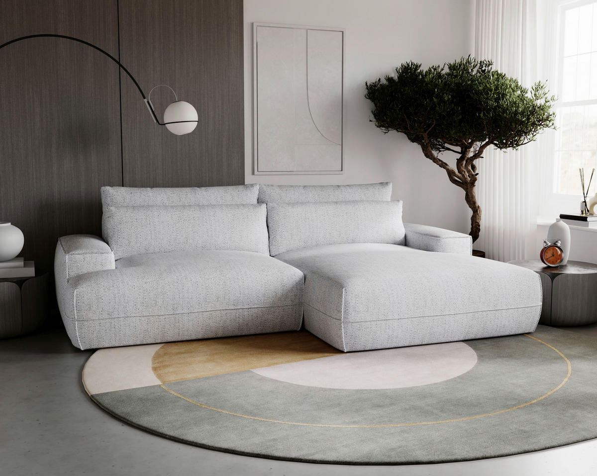 ECKSOFA in Struktur Hellgrau  - Hellgrau/Schwarz, Design, Kunststoff/Textil (272/156cm) - Livetastic
