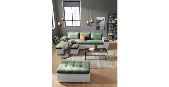 ECKSOFA  in Flachgewebe Weiß, Olivgrün  175/271 cm  - Weiß/Olivgrün, Design, Kunststoff/Textil (175/271cm) - Xora