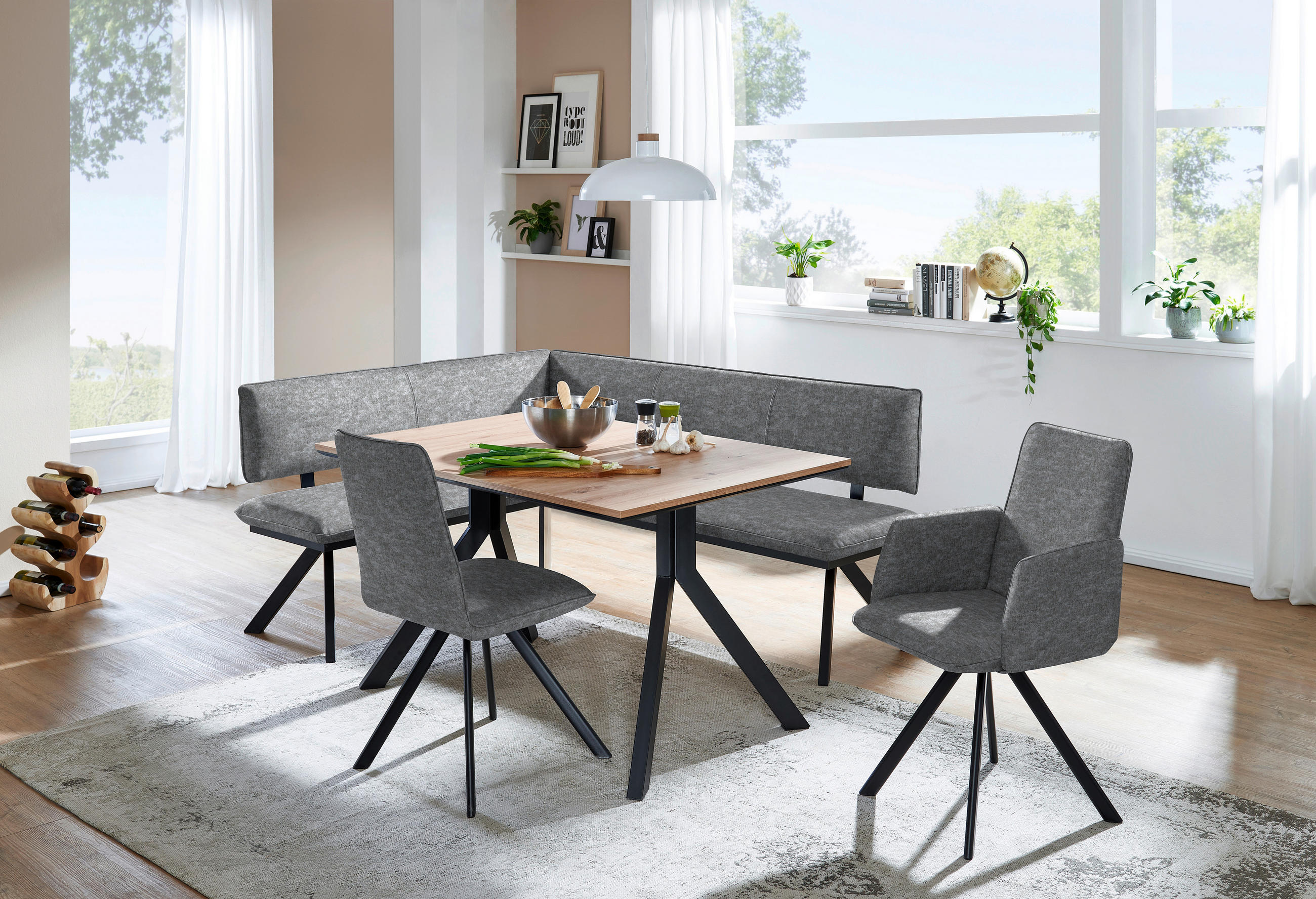 ECKBANK 140/180 cm  in Schwarz, Hellgrau  - Hellgrau/Schwarz, MODERN, Textil/Metall (140/180cm) - Cantus