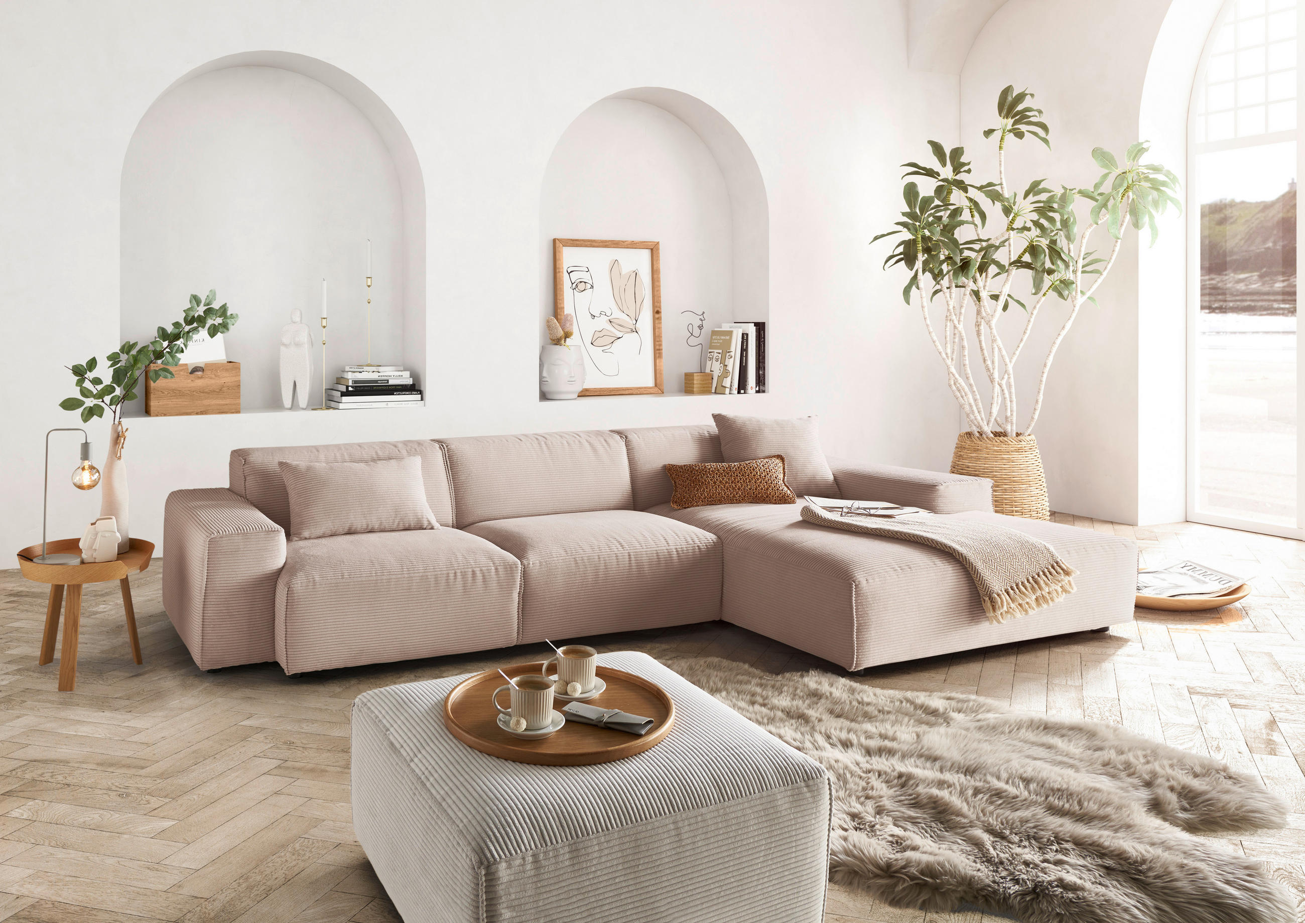 ECKSOFA in Cord Taupe  - Taupe/Schwarz, Design, Kunststoff/Textil (300/189cm) - Pure Home Lifestyle