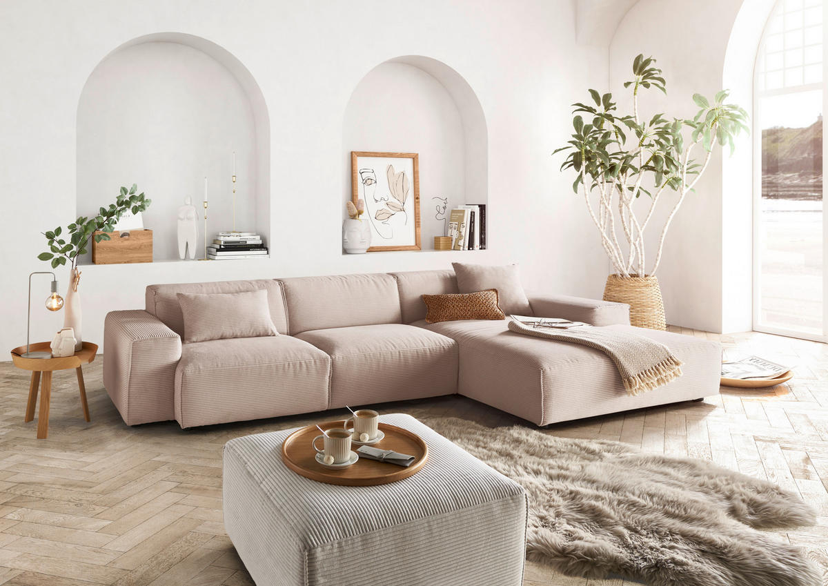 ECKSOFA in Cord Taupe  - Taupe/Schwarz, Design, Kunststoff/Textil (300/189cm) - Pure Home Lifestyle