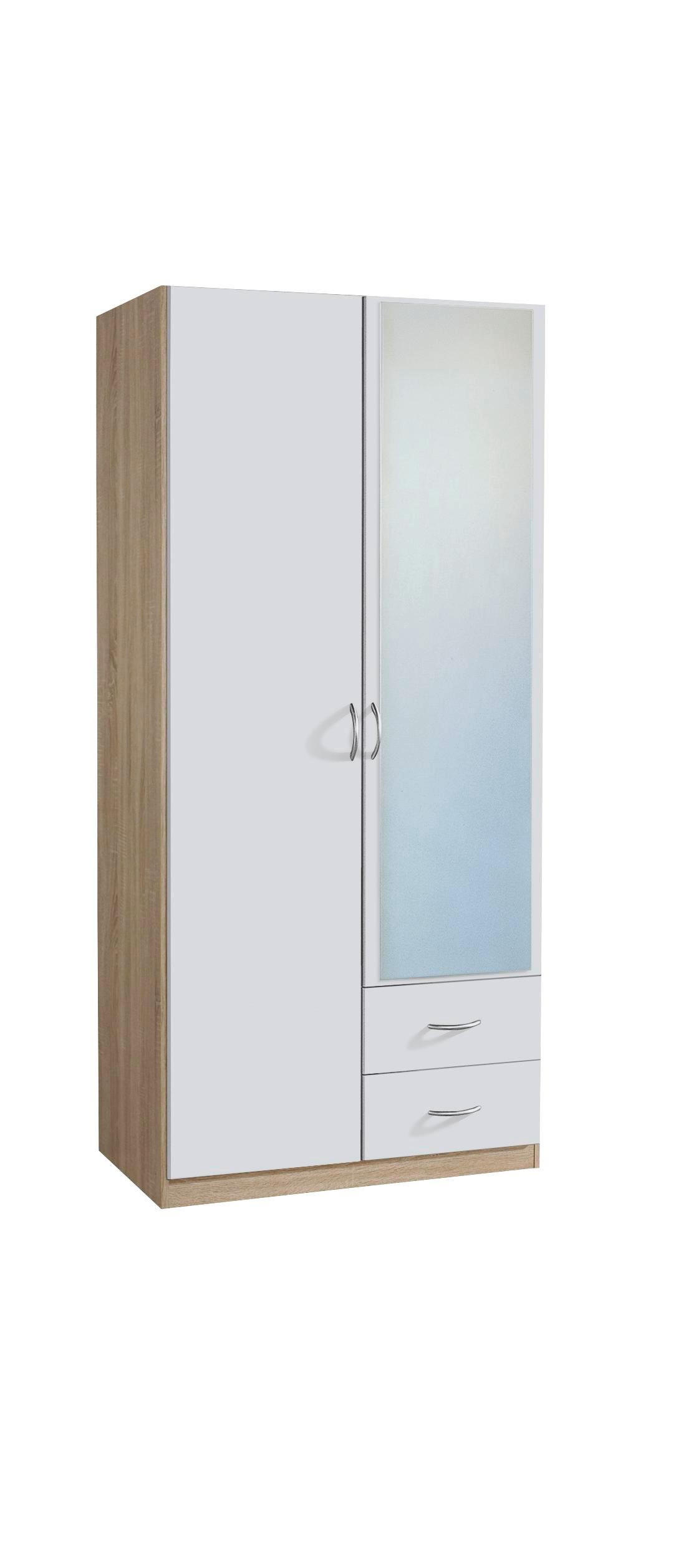 DREHTÜRENSCHRANK in Weiss, Sonoma Eiche  - Weiss/Silberfarben, Design, Holzwerkstoff/Kunststoff (91/197/54cm) - Boxxx