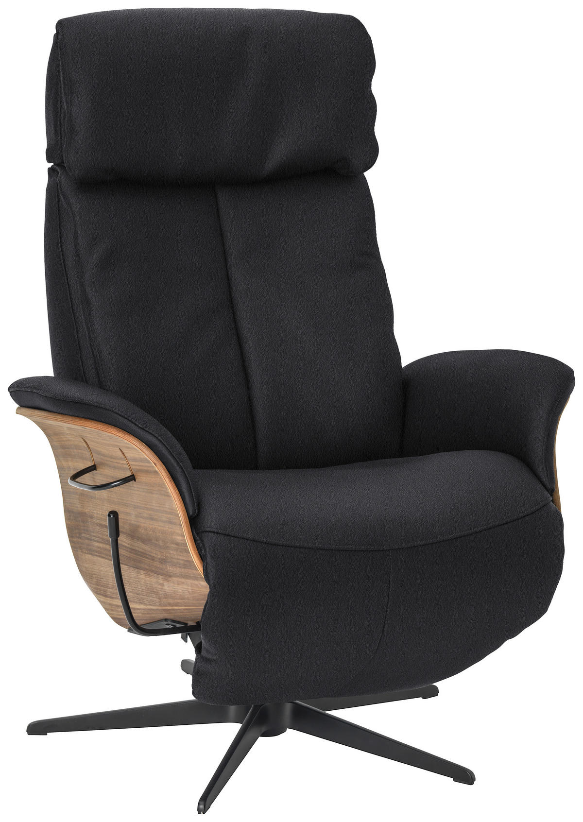 RELAXSESSEL Echtleder Relaxfunktion, Kopfteilverstellung    - Anthrazit/Nussbaumfarben, Design, Leder/Holz (78/104-113/84cm) - Welnova