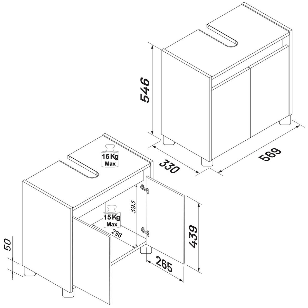 WASCHBECKENUNTERSCHRANK 57/55/33 cm  - Honigeiche/Silberfarben, Trend, Holzwerkstoff/Kunststoff (57/55/33cm) - MID.YOU
