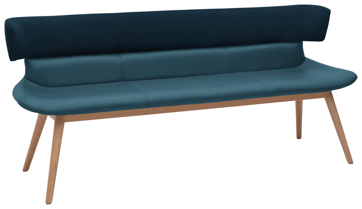 SITZBANK 150/84,5/64,5 cm  in Blau, Eichefarben  - Blau/Eichefarben, Natur, Leder/Holz (150/84,5/64,5cm) - Voglauer