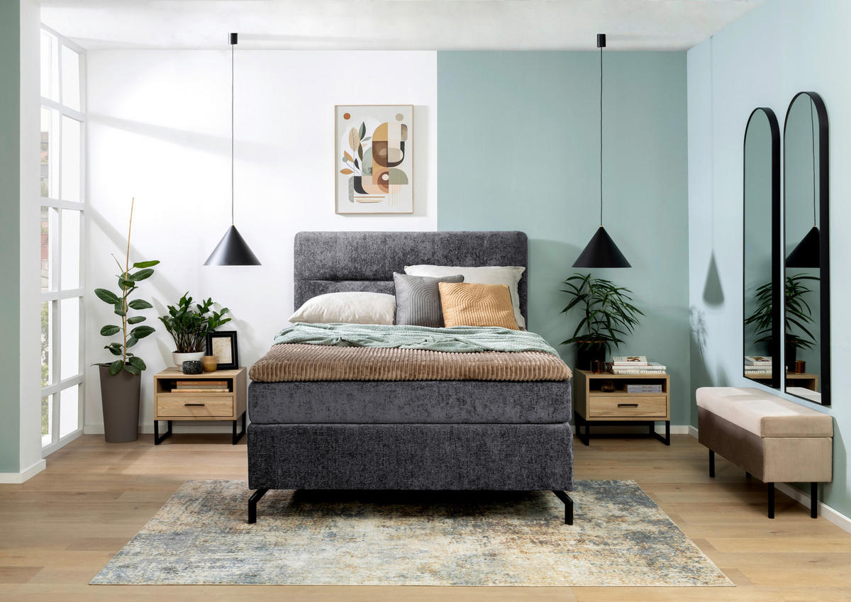 BOXSPRINGBETT 140/200 cm  in Dunkelgrau  - Dunkelgrau/Schwarz, Design, Textil/Metall (140/200cm) - Esposa