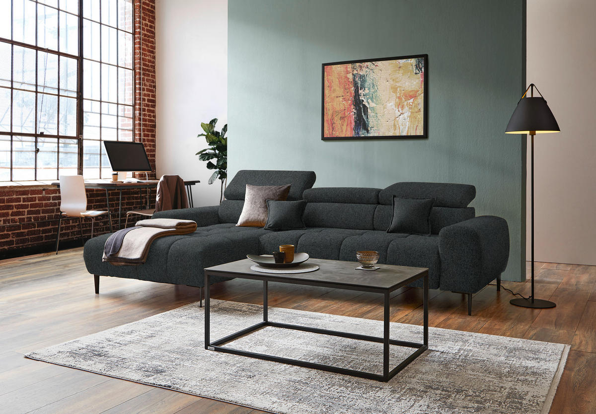 ECKSOFA in Webstoff Graphitfarben  - Schwarz/Graphitfarben, Design, Textil/Metall (177/270cm) - Welnova