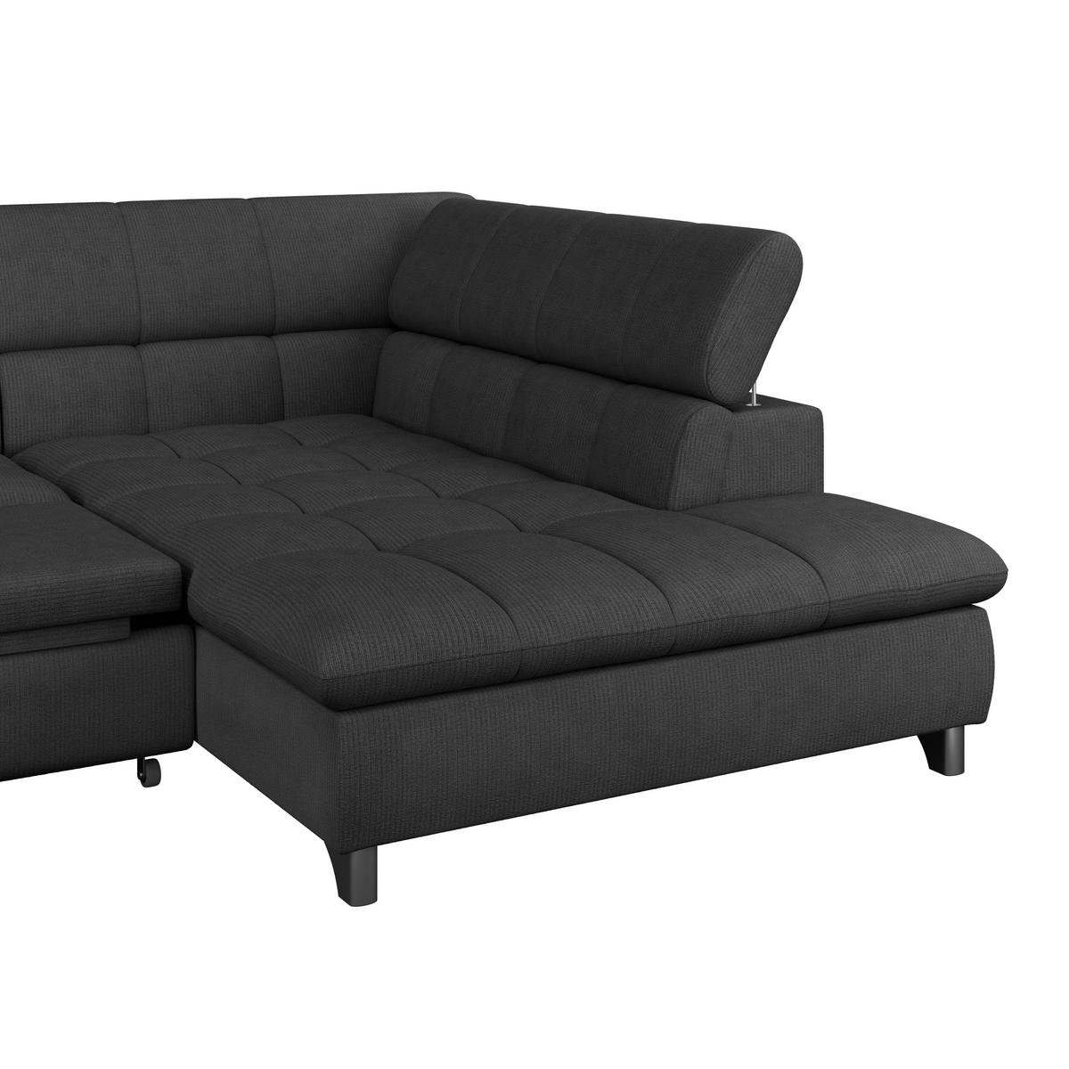 ECKSOFA Schwarz Chenille  - Chromfarben/Schwarz, KONVENTIONELL, Textil/Metall (312/234cm) - Livetastic