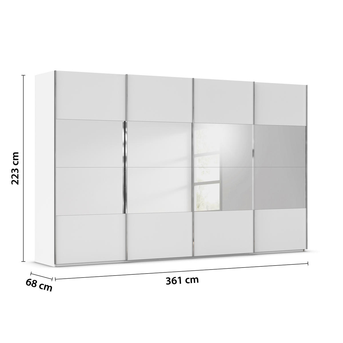 SCHWEBETÜRENSCHRANK 361/223/68 cm 4-türig Weiß  - Chromfarben/Weiß, Design, Glas/Holzwerkstoff (361/223/68cm) - Novel