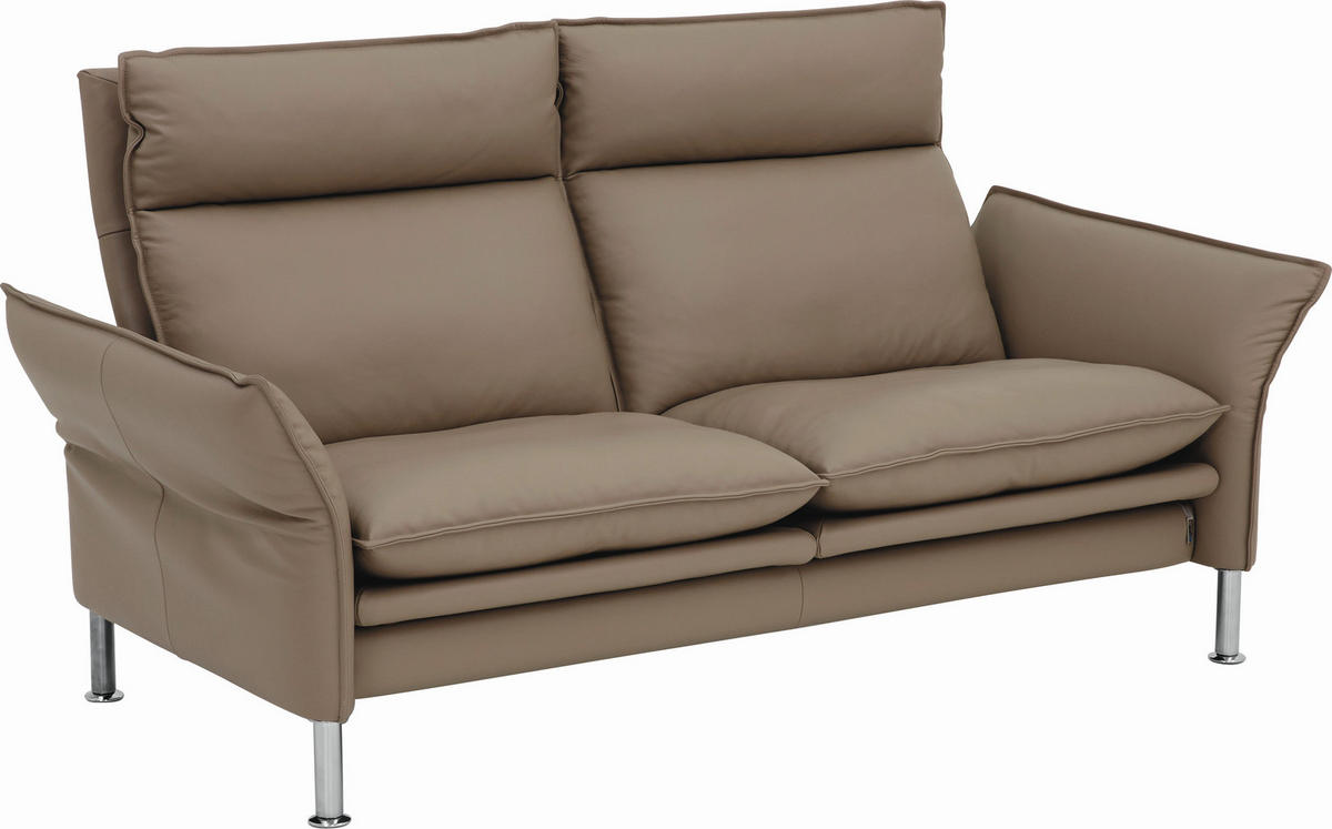 2,5-SITZER PORTO Echtleder Grau  - Chromfarben/Grau, KONVENTIONELL, Leder/Metall (176/93/88cm) - Erpo