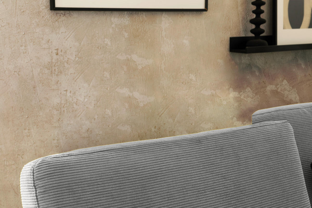 ECKSOFA in Cord Grau  - Schwarz/Grau, Design, Textil/Metall (298/185-209cm) - Pure Home Lifestyle