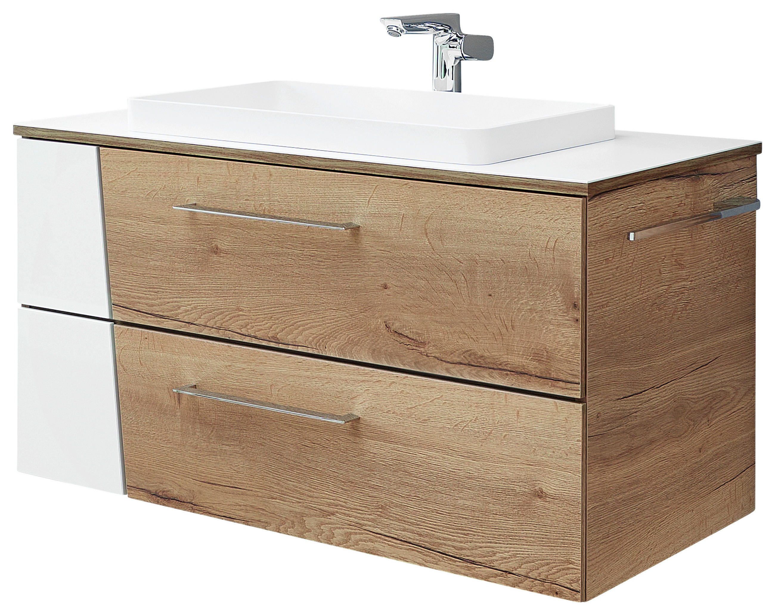 WASCHTISCHKOMBI 92 cm  - Chromfarben/Eichefarben, KONVENTIONELL, Holzwerkstoff/Kunststoff (92cm) - Sadena