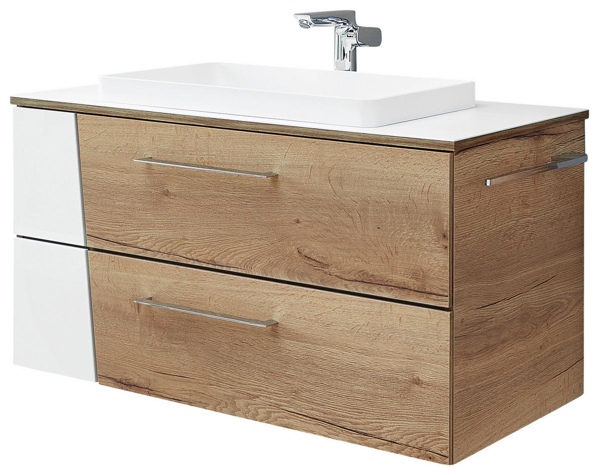 WASCHTISCHKOMBI 92 cm  - Chromfarben/Eichefarben, KONVENTIONELL, Holzwerkstoff/Kunststoff (92cm) - Sadena