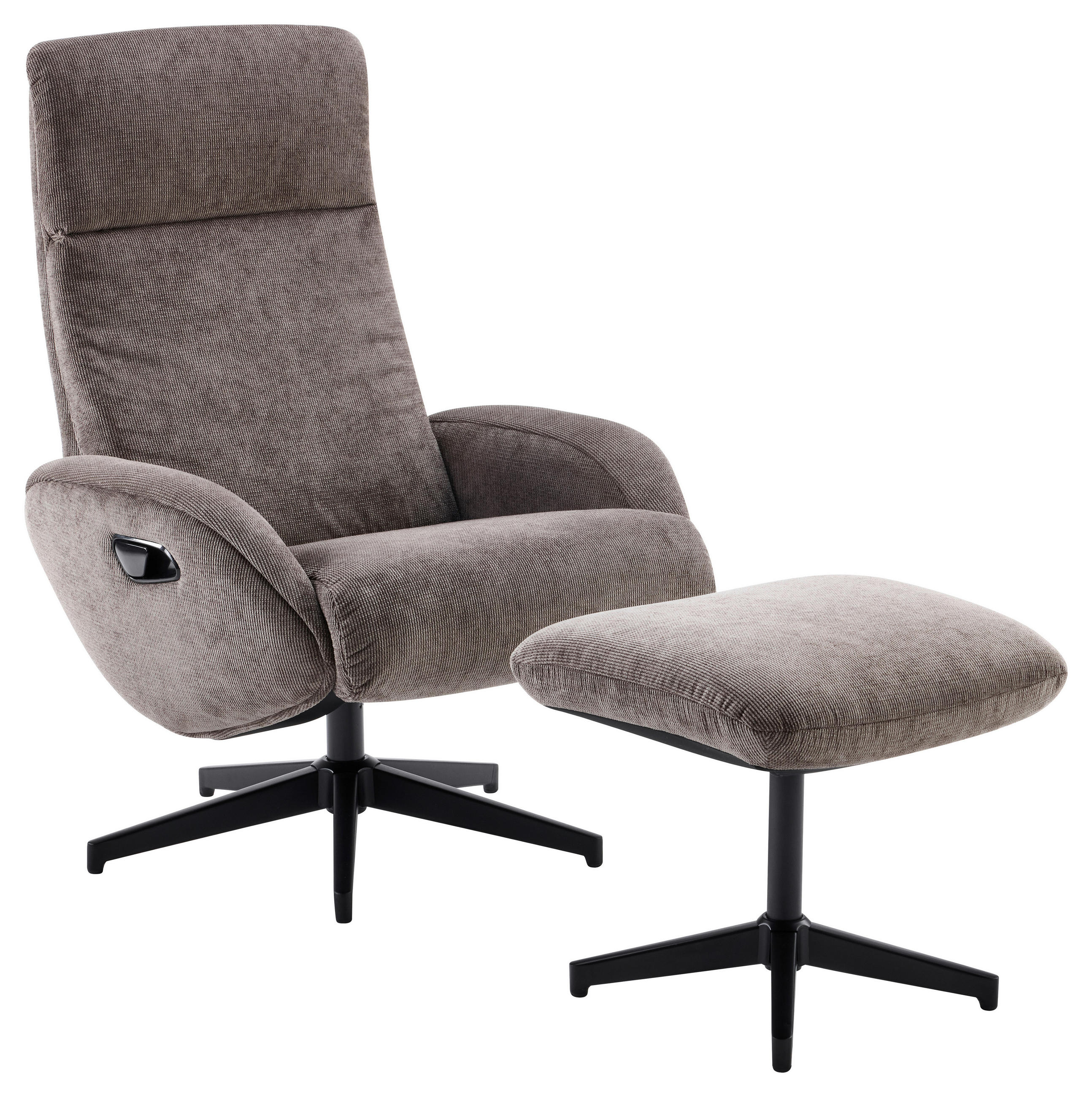 RELAXSESSELSET Webstoff Relaxfunktion, Hocker    - Schwarz/Braun, Design, Textil/Metall (75/107/77cm) - Livetastic