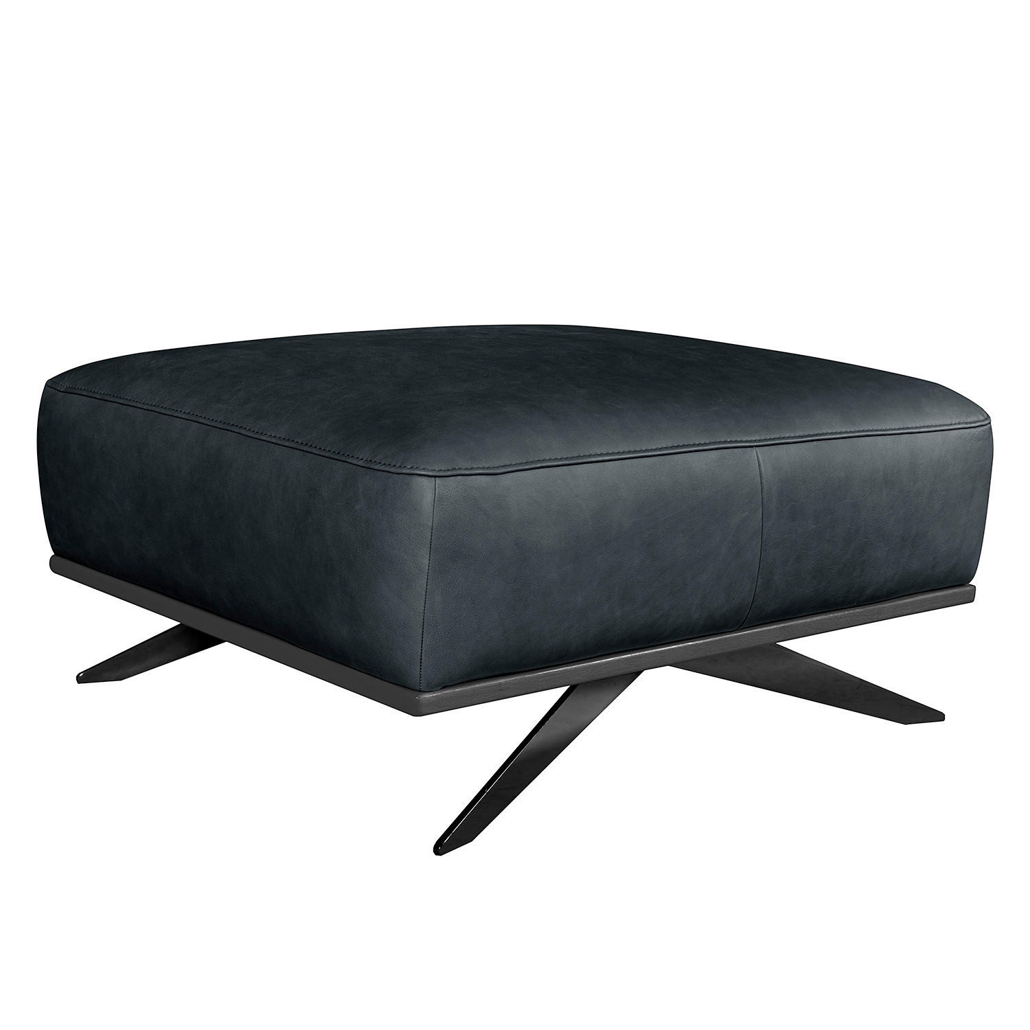 HOCKER in Leder Blau  - Blau/Schwarz, Design, Leder/Metall (95/46/80cm) - Livetastic
